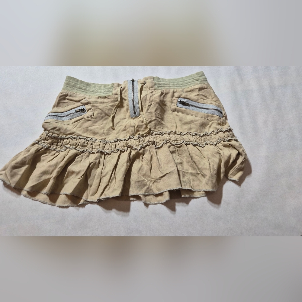 Da-Nang Light Tan Skirt with Ruffle Accents